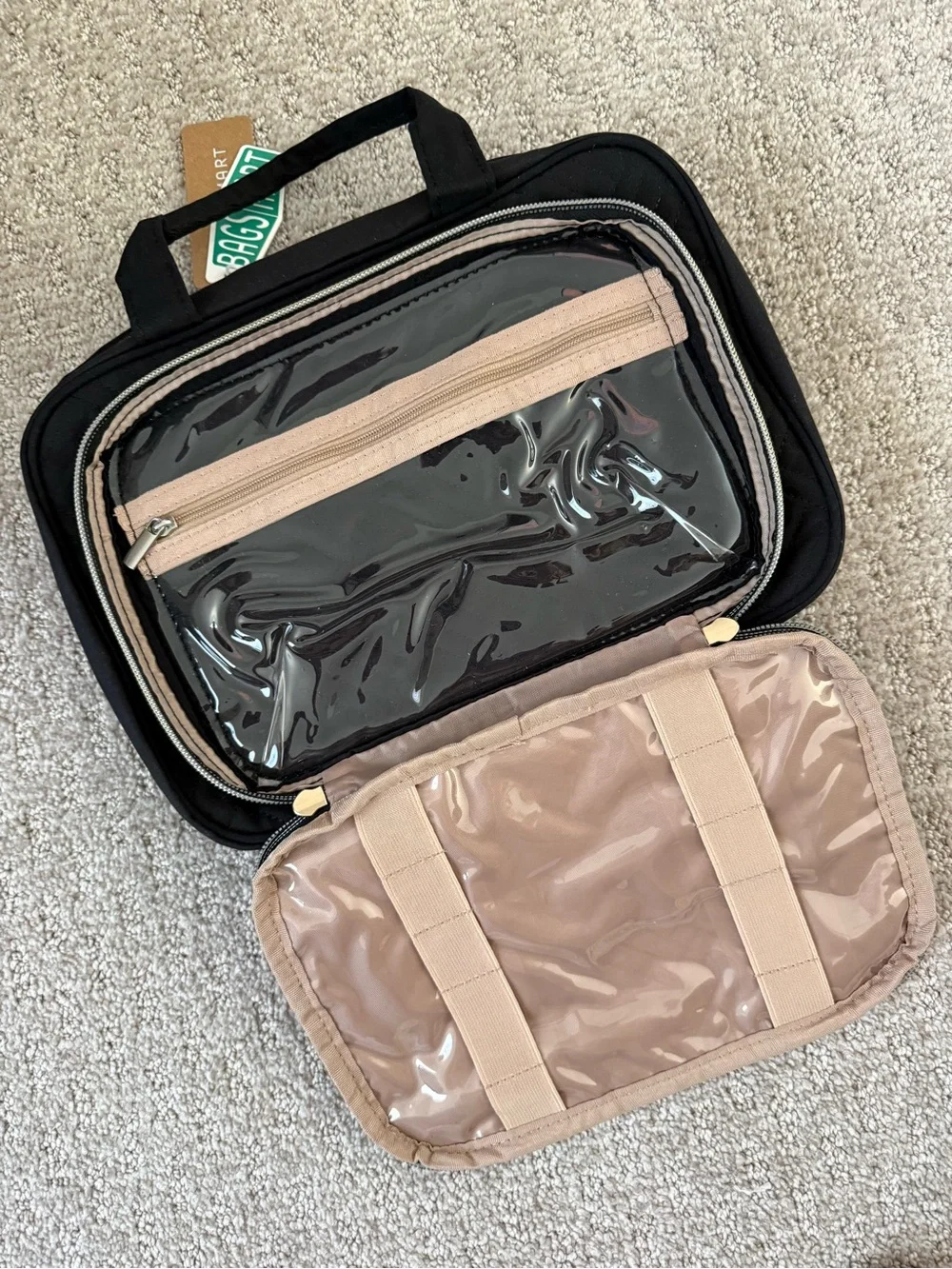 BAGSMART Black Quilted Cosmetic Travel Case with Gold Accents